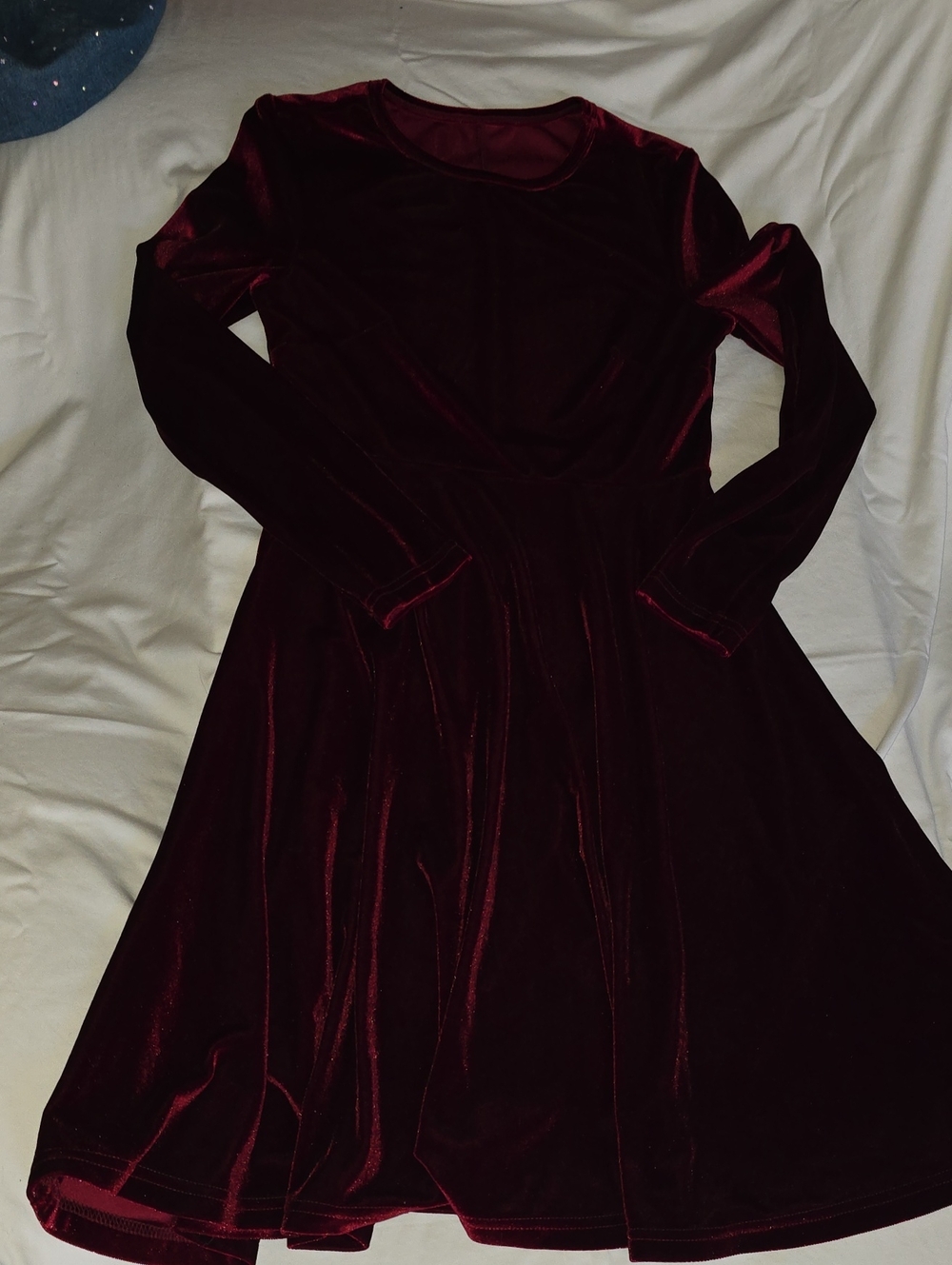 Girls' Velvet Long-Sleeve Fit & Flare Dress — Burgundy